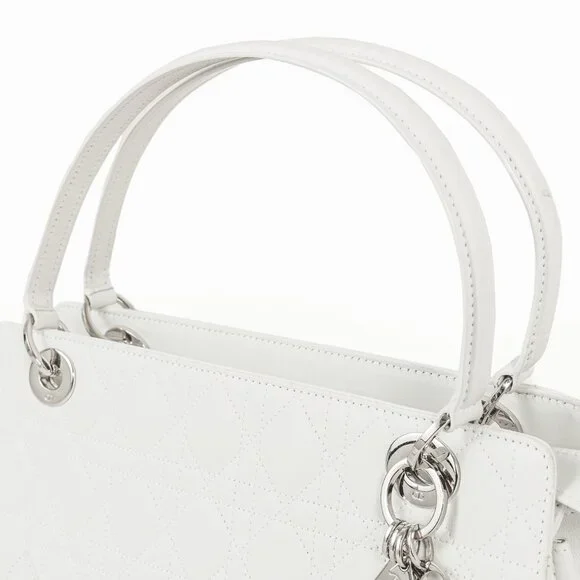 Christian Dior Lady Dior East-West White Leather Double Handle Bag - Picture 8 of 14